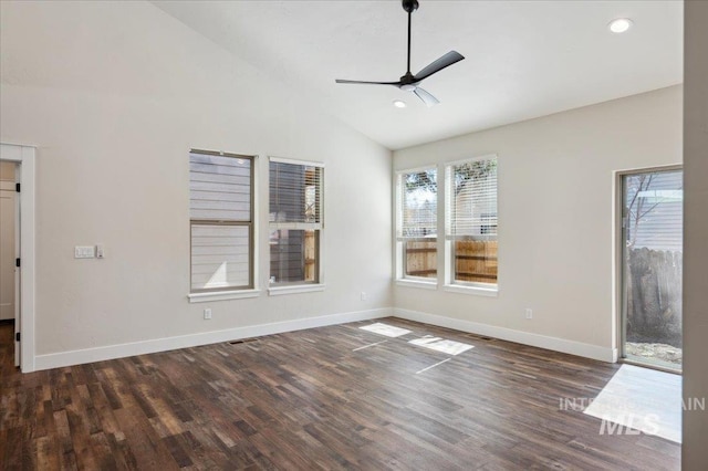 701 N 2nd Ave, Hailey, ID 83333 - unfurnished room with baseboards, a ceiling fan, wood finished floors, and lofted ceiling