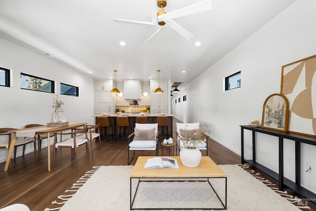2206 N 20th, Boise, ID 83702 - living area with recessed lighting, ceiling fan, and dark wood-style floors