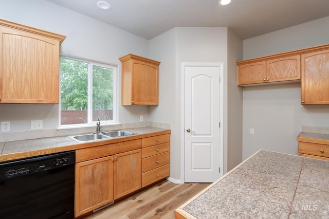 10224 W Altair, Star, ID 83669 - kitchen featuring black dishwasher, light wood-style flooring, recessed lighting, tile countertops, and light brown cabinets