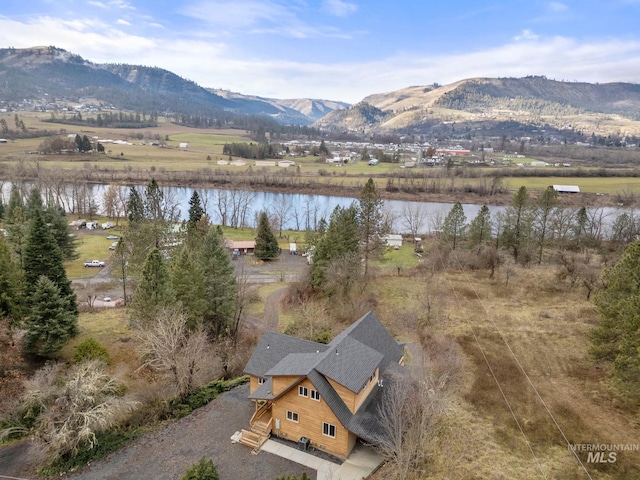 aerial view with a water and mountain view