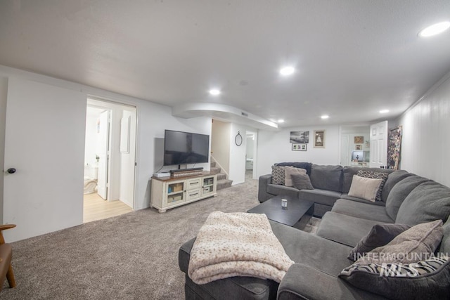 3509 8th St Unit C, Lewiston, ID 83501 - living area featuring carpet, recessed lighting, and stairway