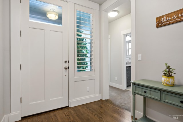 foyer entrance with dark hardwood / wood-style flooring