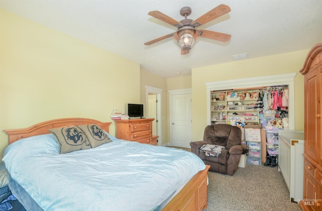 20169 Hoskins Rd, Caldwell, ID 83607 - bedroom with a ceiling fan, visible vents, a closet, and light colored carpet