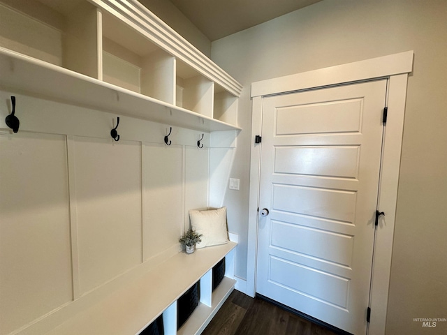 mudroom with dark hardwood / wood-style flooring