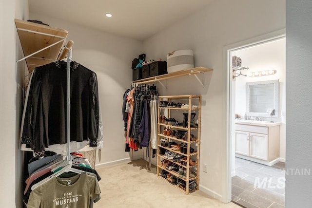 spacious closet with light colored carpet