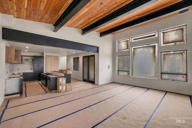 112 N Loop, New Meadows, ID 83654 - kitchen with a center island, a wood ceiling with exposed beams, and recessed lighting