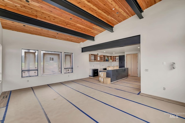 112 N Loop, New Meadows, ID 83654 - unfurnished living room with a wood ceiling with exposed beams