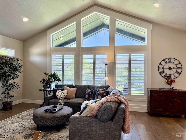 2280 N Burnam Ave, Star, ID 83669 - living area with lofted ceiling, wood finished floors, recessed lighting, a textured ceiling, and baseboards