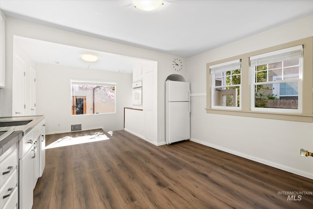 1806 N 28th St, Boise, ID 83703 - kitchen with white appliances, healthy amount of natural light, dark wood-style flooring, and baseboards