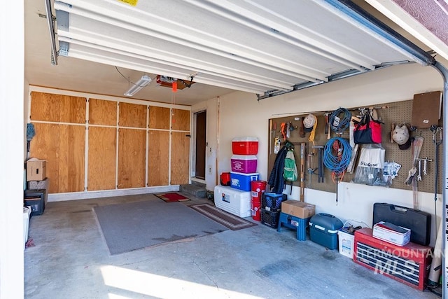 garage with a garage door opener