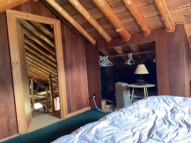 2771 Dixie Rd, Dixie, ID 83525 - bedroom with vaulted ceiling, wood walls, and wooden ceiling