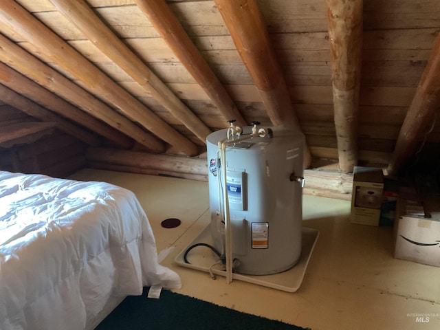 2771 Dixie Rd, Dixie, ID 83525 - bedroom with a wood ceiling with exposed beams, electric water heater, and log walls