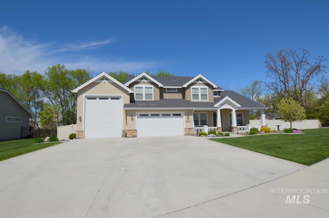 4868 W Rosslare Dr, Eagle, ID 83616 - craftsman house with a porch, concrete driveway, an attached garage, and stone siding