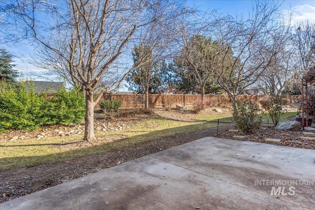 view of yard featuring a patio area and fence