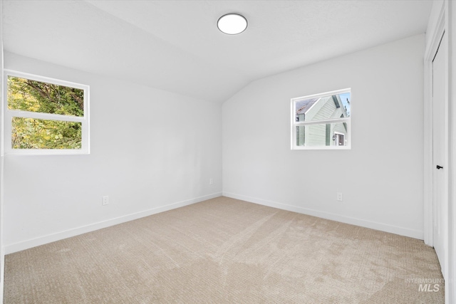 additional living space with light carpet and vaulted ceiling