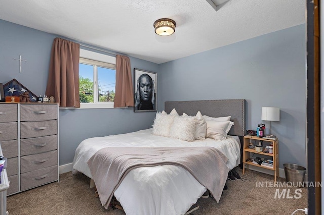 bedroom featuring carpet floors and a textured ceiling