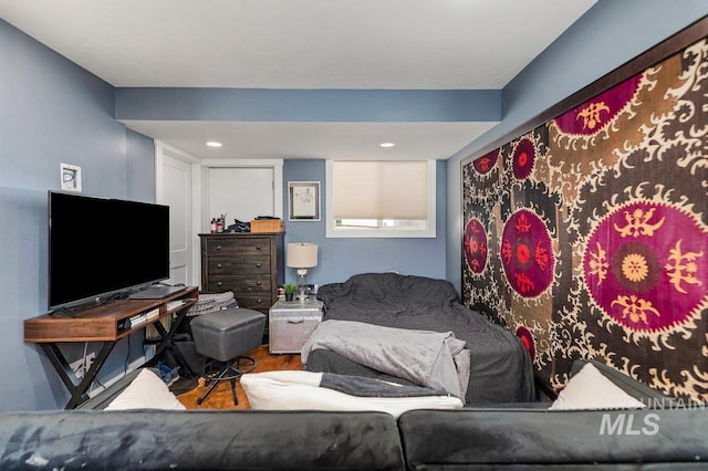 living room with hardwood / wood-style floors