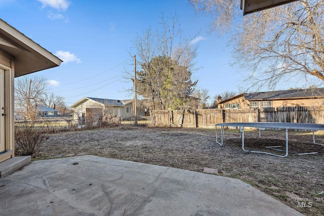 view of yard with a patio area and a trampoline