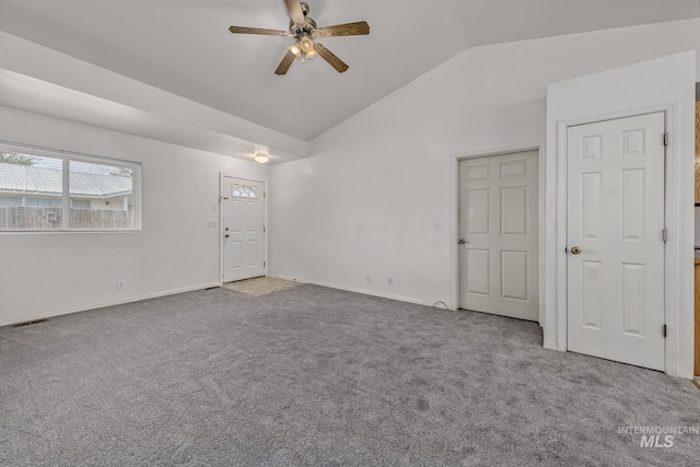 426 S Utah, Fruitland, ID 83619 - unfurnished room with carpet flooring, a ceiling fan, baseboards, and high vaulted ceiling