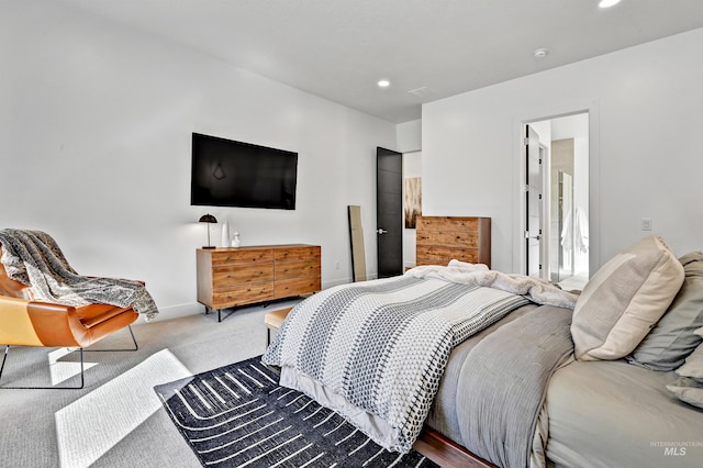 bedroom featuring recessed lighting, baseboards, and carpet floors