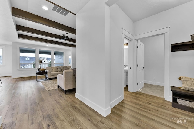 2493 E Galleon Ln, Meridian, ID 83642 - living area featuring wood-type flooring, baseboards, ceiling fan, and recessed lighting