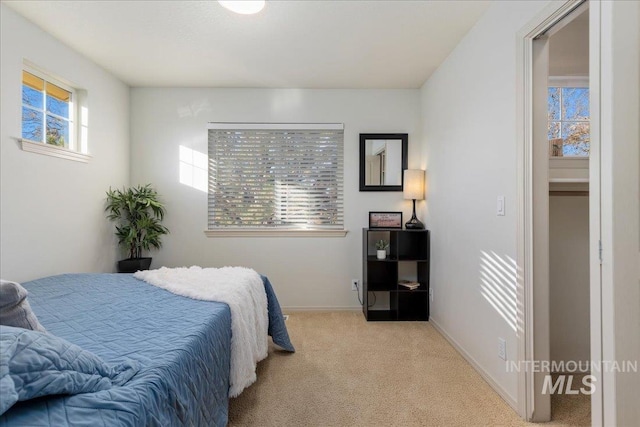 bedroom with carpet flooring and baseboards