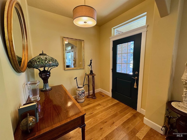 entrance foyer featuring baseboards and wood finished floors