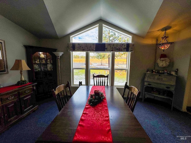 3496 Ward Rd, Cambridge, ID 83610 - dining room featuring vaulted ceiling and dark carpet