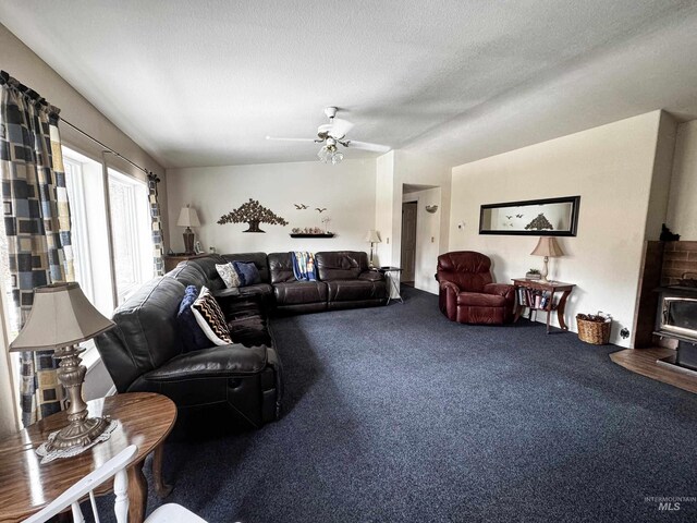 3496 Ward Rd, Cambridge, ID 83610 - living area with carpet floors, a ceiling fan, and a textured ceiling