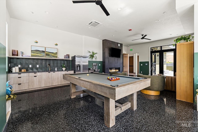 3928 E Haystack St Unit 2-208, Boise, ID 83716 - recreation room featuring ceiling fan, billiards, a sink, and a large fireplace