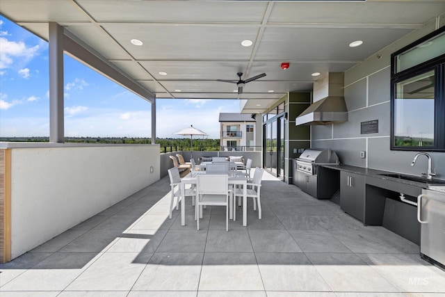 3928 E Haystack St Unit 2-208, Boise, ID 83716 - view of patio / terrace with a sink, outdoor dining space, a grill, and ceiling fan