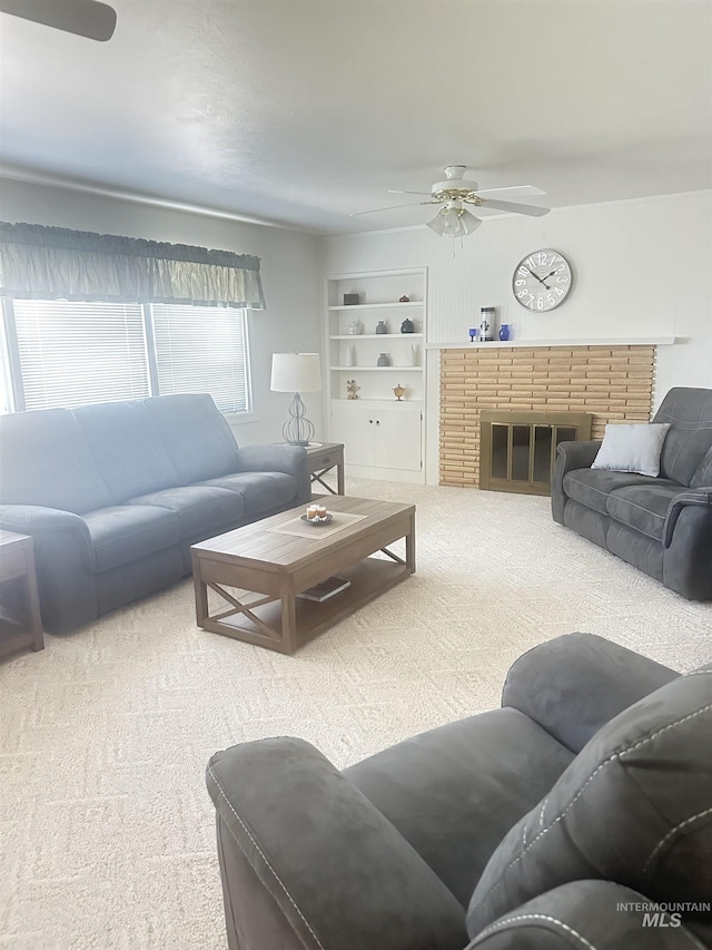 1403 W 16th St, Burley, ID 83318 - living area with a ceiling fan, carpet flooring, and built in shelves