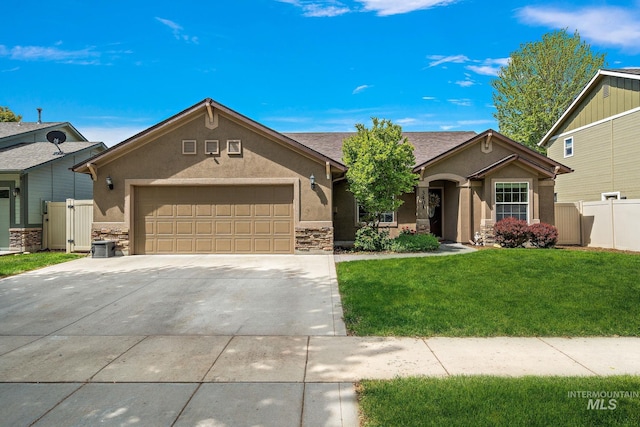 3401 S Murlo Way, Meridian, ID 83642 - ranch-style house featuring stone siding, stucco siding, driveway, and an attached garage