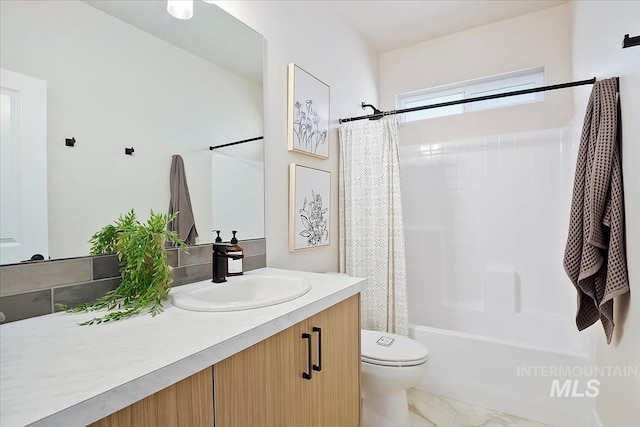 6200 S Binky Ave, Meridian, ID 83642 - bathroom with vanity, shower / bath combo, marble finish flooring, and toilet