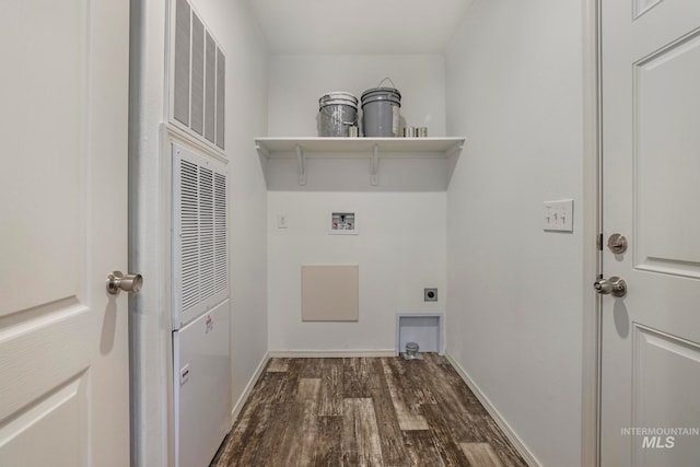 laundry room featuring hookup for an electric dryer, dark wood-type flooring, and hookup for a washing machine