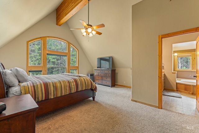 14199 Franklin Rd, Mccall, ID 83638 - carpeted bedroom featuring ensuite bathroom and ceiling fan