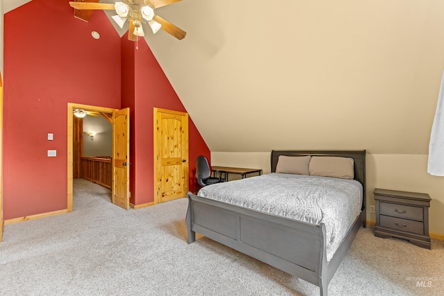 14199 Franklin Rd, Mccall, ID 83638 - carpeted bedroom with vaulted ceiling and ceiling fan
