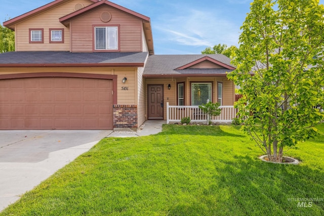5101 Barkley Way, Caldwell, ID 83607 - view of front of home with a porch, a garage, a front yard, and roof with shingles