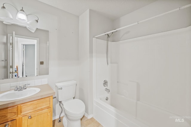 5101 Barkley Way, Caldwell, ID 83607 - bathroom featuring toilet, vanity,  shower combination, tile patterned flooring, and baseboards