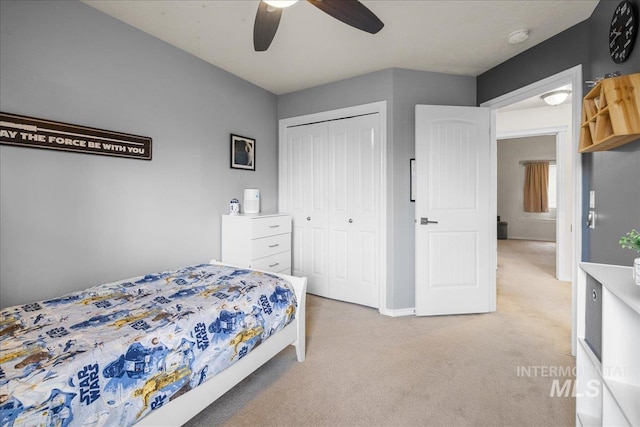 8096 E Jacob, Nampa, ID 83687 - bedroom with light carpet, a closet, and a ceiling fan