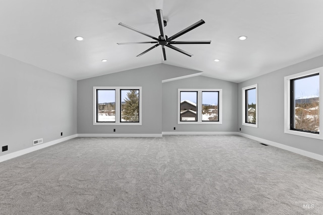 224 Meadow Lake Ct, Mccall, ID 83638 - carpeted spare room with ceiling fan, recessed lighting, baseboards, and vaulted ceiling