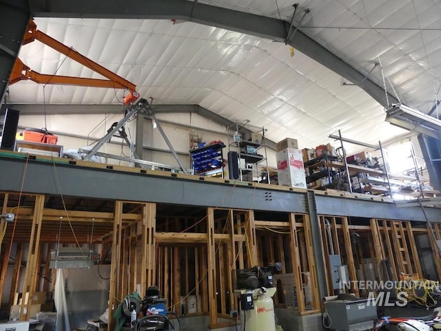 2597 Price Valley Rd, New Meadows, ID 83654 - miscellaneous room featuring lofted ceiling and a garage