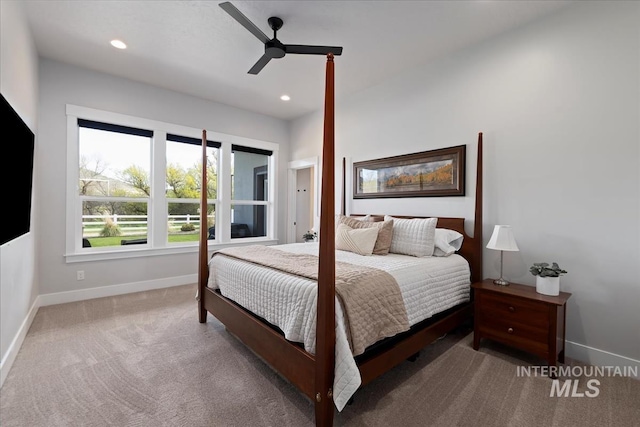8749 W Suttle Lake Dr, Boise, ID 83714 - bedroom featuring ceiling fan, baseboards, carpet flooring, and recessed lighting