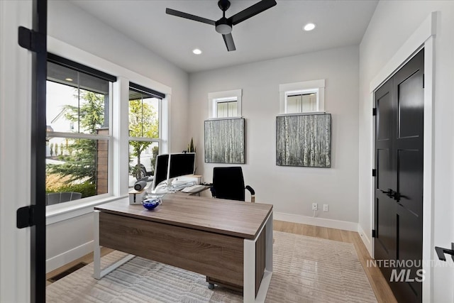 8749 W Suttle Lake Dr, Boise, ID 83714 - office space with light wood-style flooring, baseboards, recessed lighting, and ceiling fan