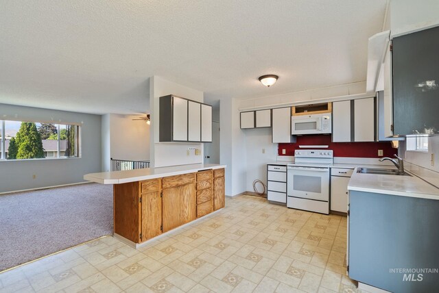 2045 11th Ave, Clarkston, WA 99403 - kitchen featuring white appliances, a sink, a peninsula, light countertops, and baseboards