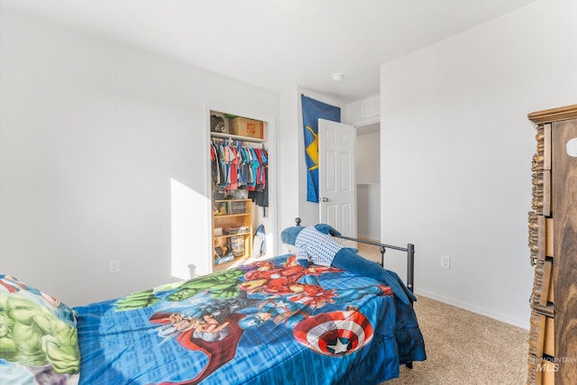 carpeted bedroom with a closet