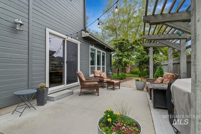 10450 W Antietam St, Boise, ID 83709 - view of patio with a fenced backyard, a pergola, area for grilling, and outdoor lounge area