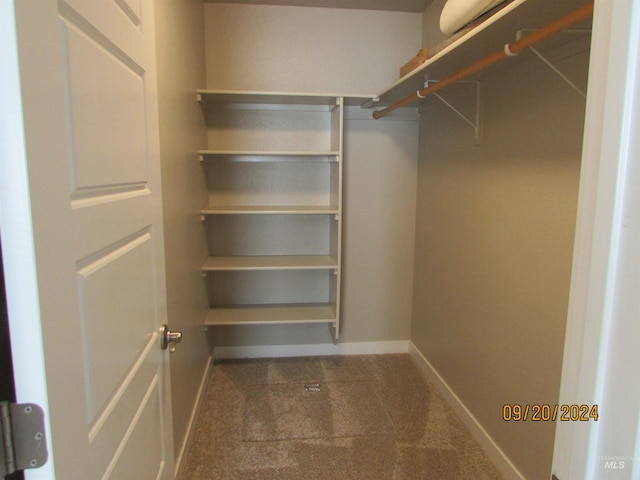 spacious closet with dark colored carpet