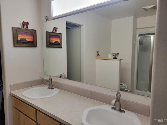 bathroom with a shower stall and a sink