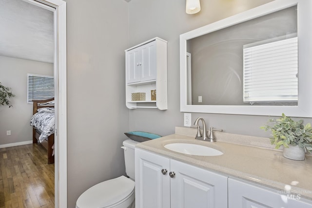 827 Alturas Dr N, Twin Falls, ID 83301 - ensuite bathroom featuring wood finished floors, toilet, vanity, baseboards, and ensuite bathroom